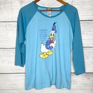 Vintage Disney Donald Duck "He Never Wears Pants" Raglan Sleep Shirt Size Large